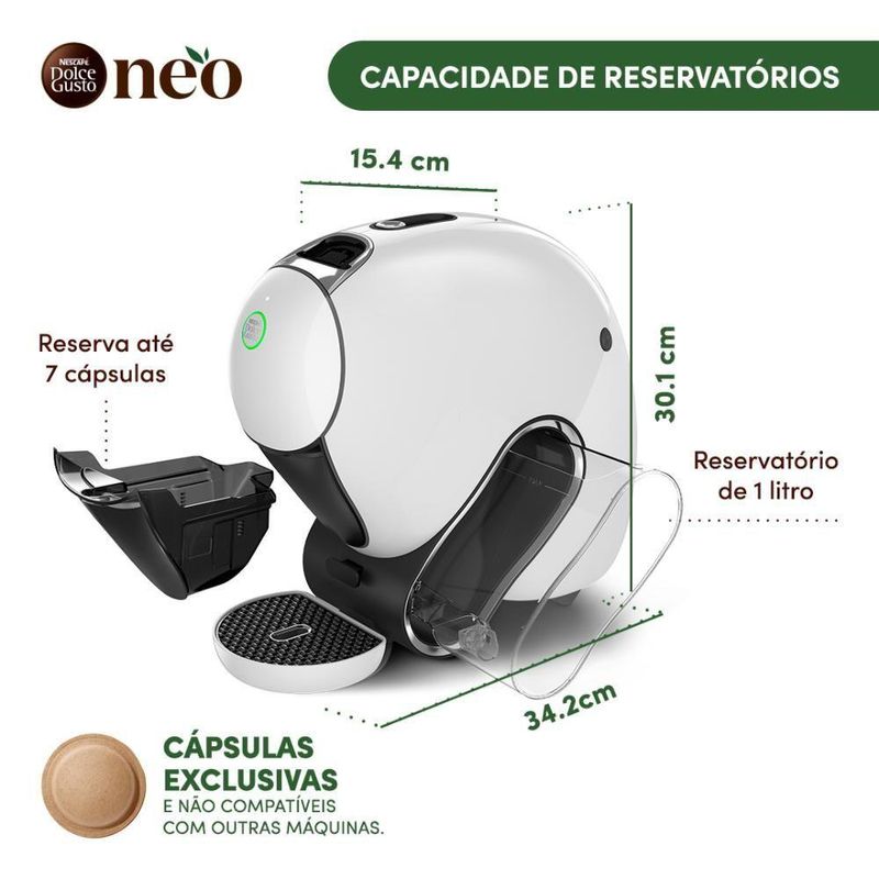 Cafeteira em Cápsulas Dolce Gusto Neo Branca Sustentável para Cafés Pretos 220V