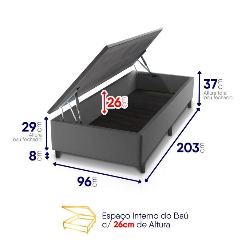 Cama Box Baú Luanda Espuma D28 Solteirão 96x203 King House
