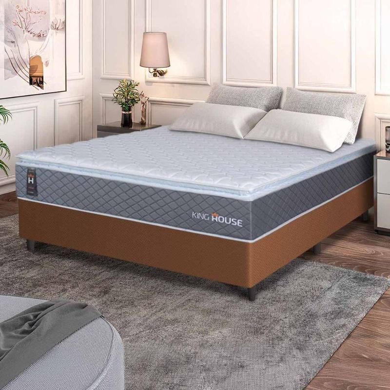 Cama Box Argel Espuma D33 Casal 138x188 Marrom King House