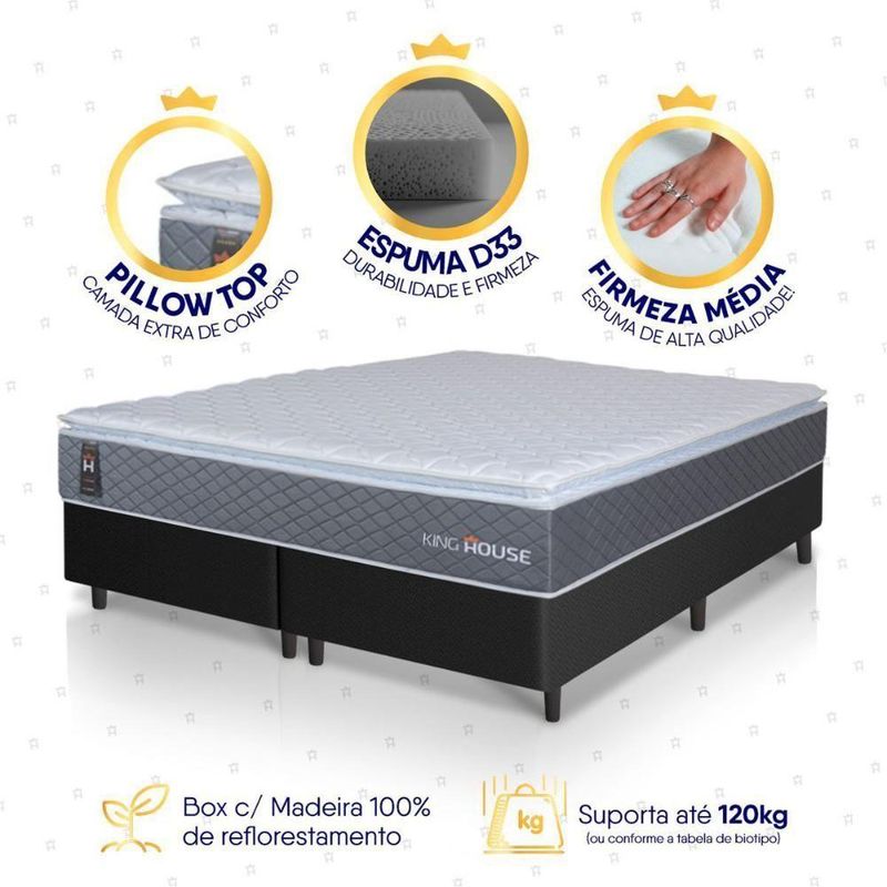 Cama Box Argel Espuma D33 Queen 158x198 Preto King House