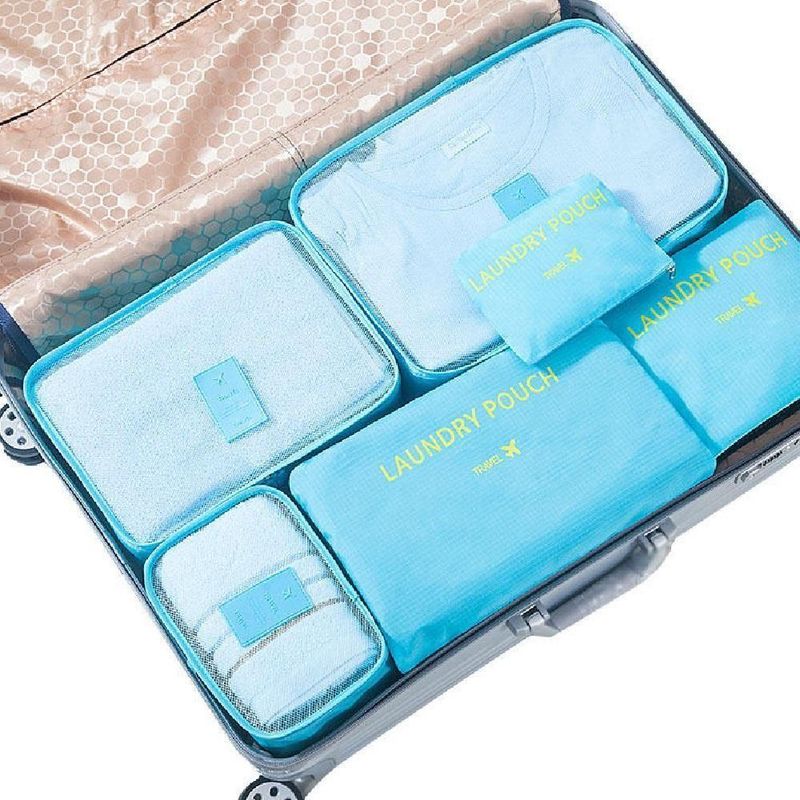 Conjunto Organizador De Mala 6 Peças Azul Zíper Ideal Viagem