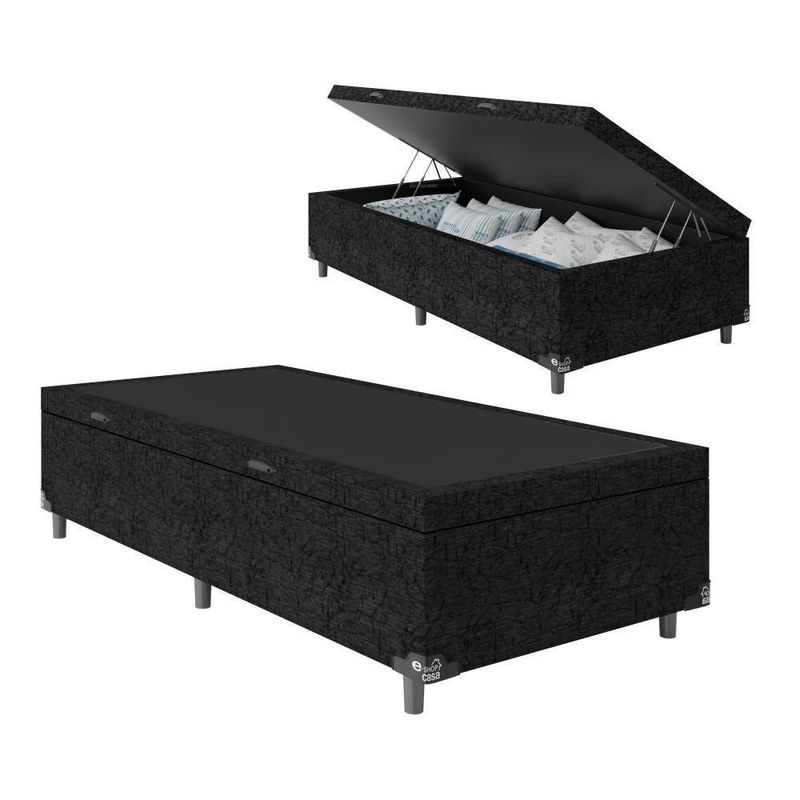 Cama Box Baú Solteiro Suede 88x188 Preto