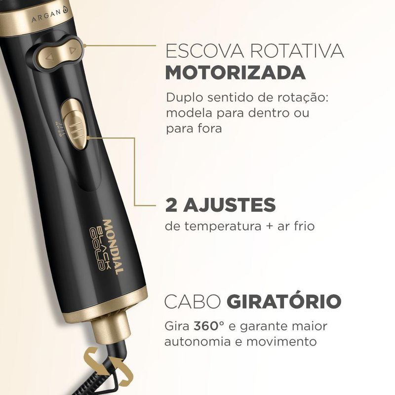Escova Rotativa Black Gold Argan Mondial - 220v