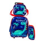 Conjunto Mochila Rodinha Lancheira Estojo Dinossauro Escolar