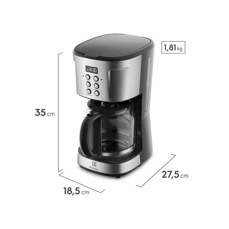 Cafeteira Elétrica Electrolux ECM30 Digital Programável 900W Base Aquecedora Capacidade De 1,5 Litros Inox 220V