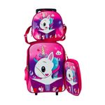 Conjunto Mochila Lancheira Estojo Unicornio Escolar Rodinhas