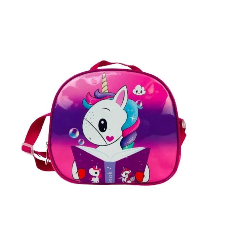 Kit Mochila Escolar Estojo Lancheira Infantil Roda Unicornio