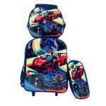 Kit Mochila Rodinha Lancheira Estojo Escolar Menino Carrinho