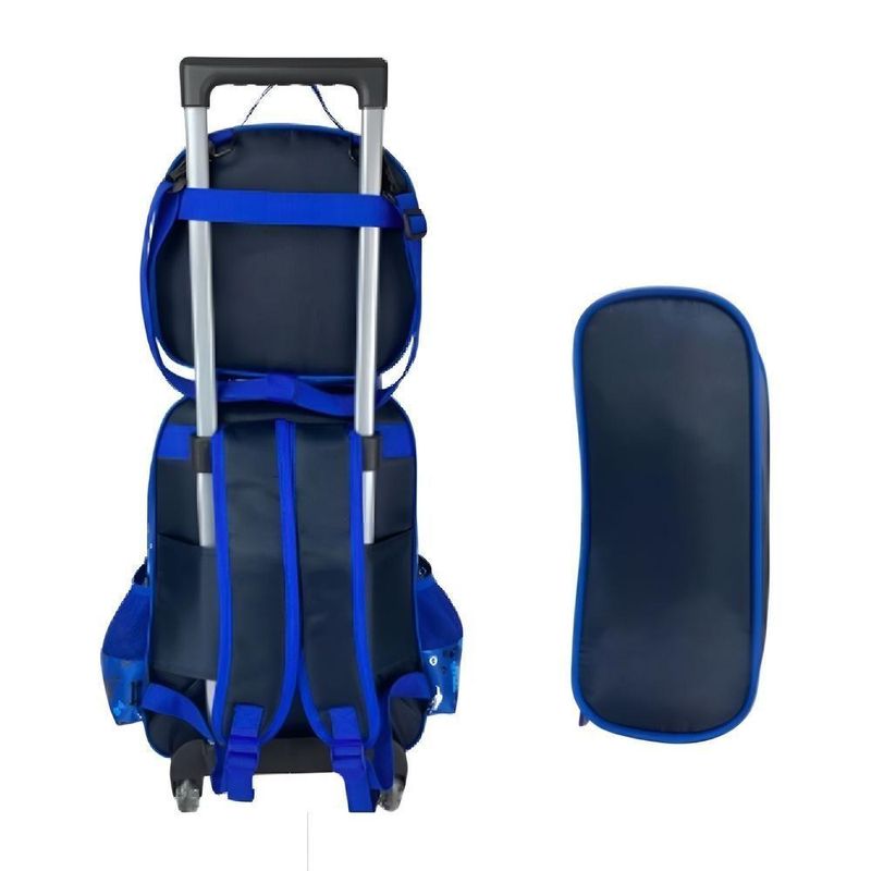 Kit Mochila Rodinha Lancheira Estojo Escolar Menino Carrinho