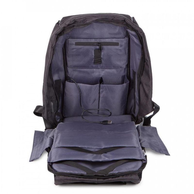 Mochila Anti Furto Roubo Com Cabo Usb Para Notebook Azul