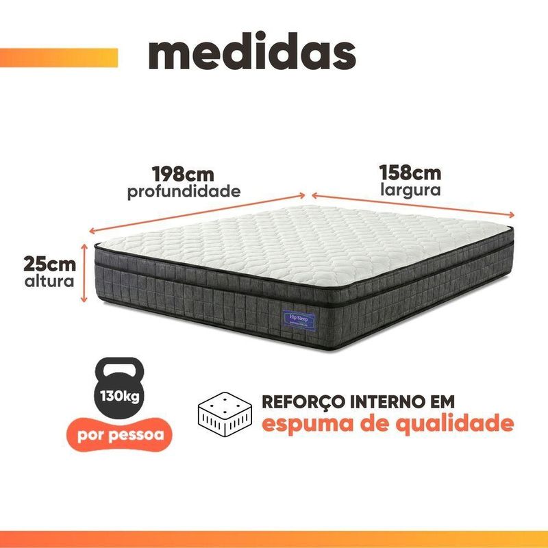 Cama Box Baú Colchão Queen Ortopédico D33 Euro Pillow Ultra 158x198x66cm Cinza
