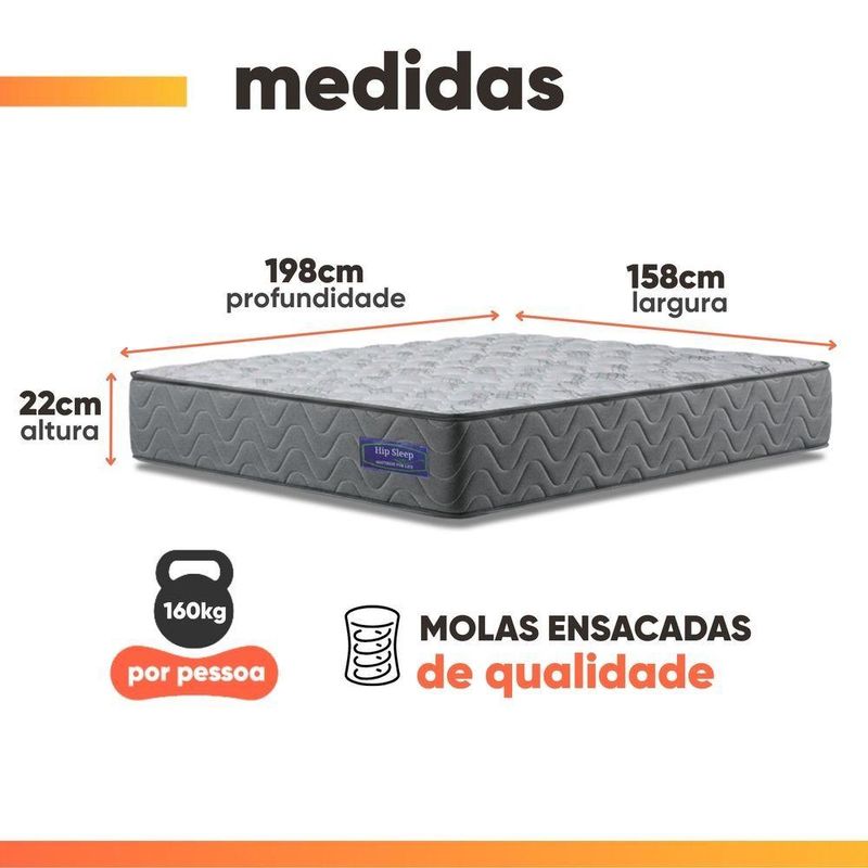 Cama Box Colchão Queen Molas Ensacadas Atlanta 158x198x60cm Cinza