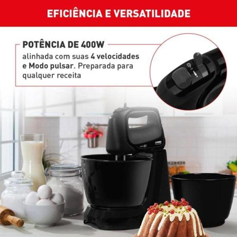 Batedeira Convencional Arno Mini Chef 4L 400W 4 Velocidades Preto 220V