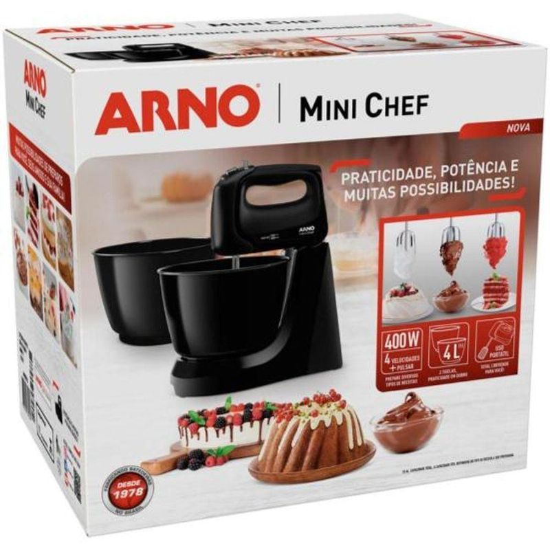 Batedeira Convencional Arno Mini Chef 4L 400W 4 Velocidades Preto 220V