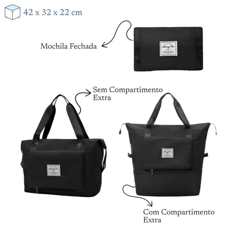 Bolsa De Viagem Mochila Dobrável Grande Impermeável Preta