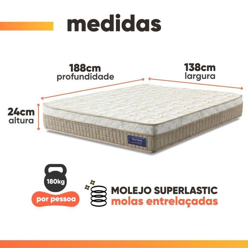 Cama Box Colchão Casal Molas Superlastic Euro Pillow Start 138x188x62cm Apolo Bege
