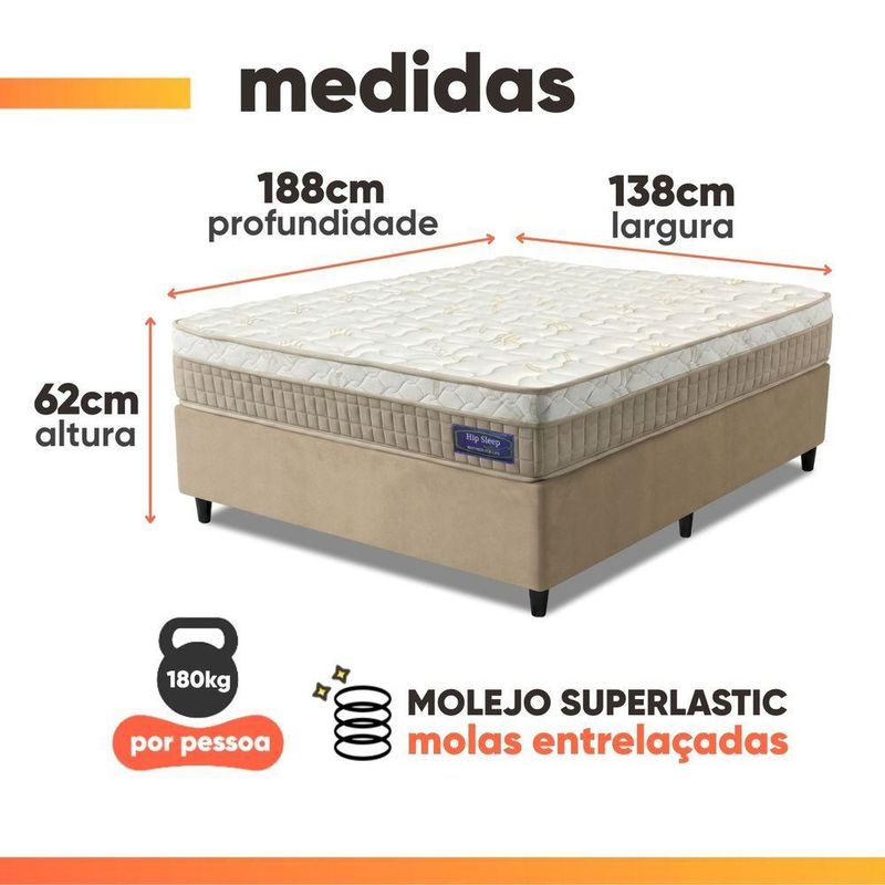 Cama Box Colchão Casal Molas Superlastic Euro Pillow Start 138x188x62cm Apolo Bege