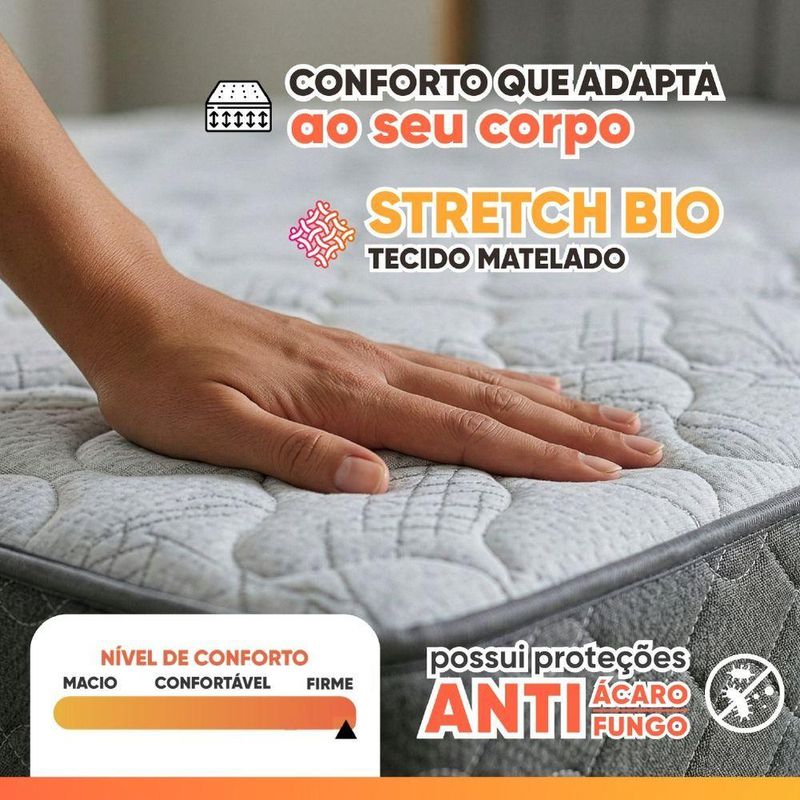 Cama Box Baú Colchão Casal Ortopédico Espuma D33 Hiper 138x188x60cm Apolo Cinza