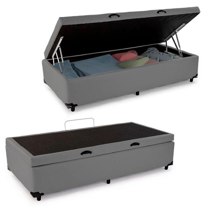 Cama Box Baú Solteiro Sintético Mega Cama Cinza 88x188x45cm