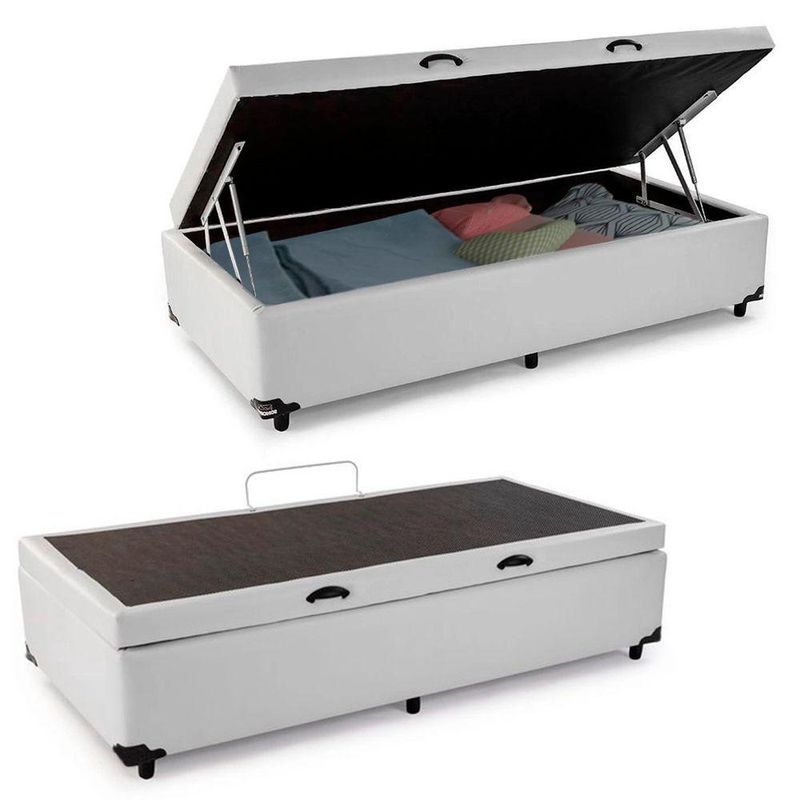 Cama Box Baú Solteiro Sintético Cama Branco 88x188x45cm