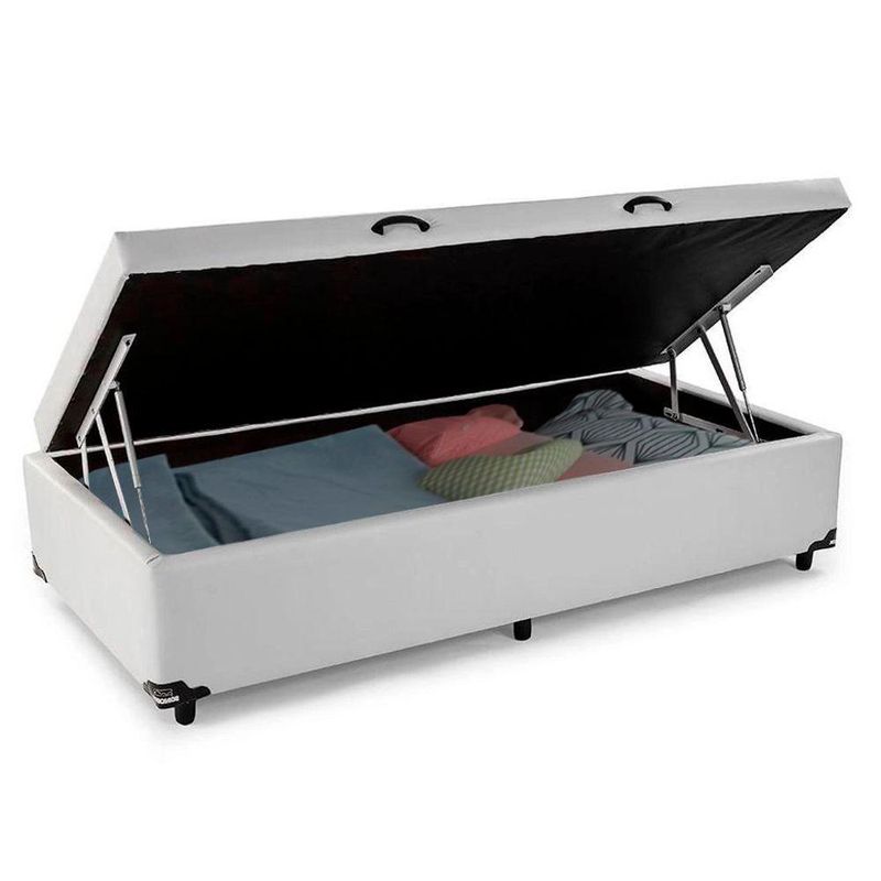 Cama Box Baú Solteiro Sintético Cama Branco 88x188x45cm