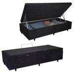 Cama  Box  Baú Solteiro Suede Cama Preto 88x188x45cm