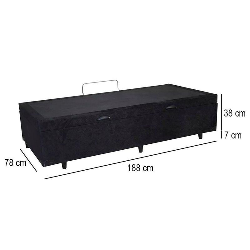 Cama  Box  Baú Solteiro Suede Cama Preto 88x188x45cm