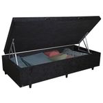 Cama  Box  Baú Solteiro Suede Cama Preto 88x188x45cm