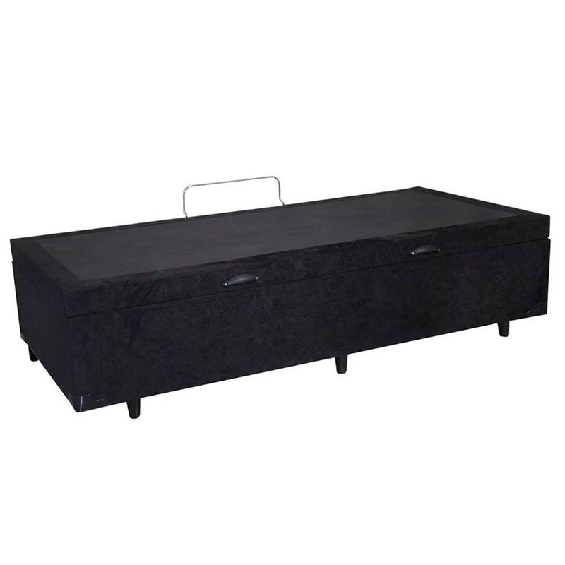 Cama  Box  Baú Solteiro Suede Cama Preto 88x188x45cm