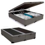 Cama Box Baú Casal Bipartido Sintético Cama Cinza 138x188x45cm