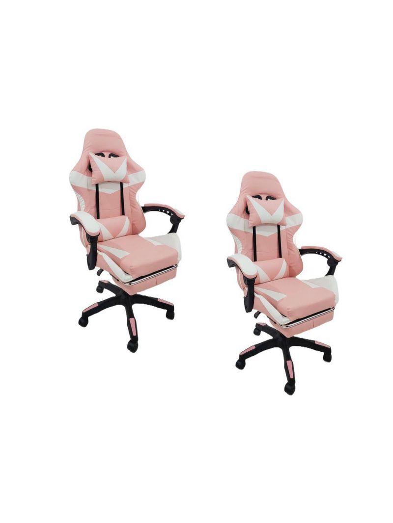 Kit 2 Cadeiras Gamer Stillus Oficial Apoio De Pés Rosa