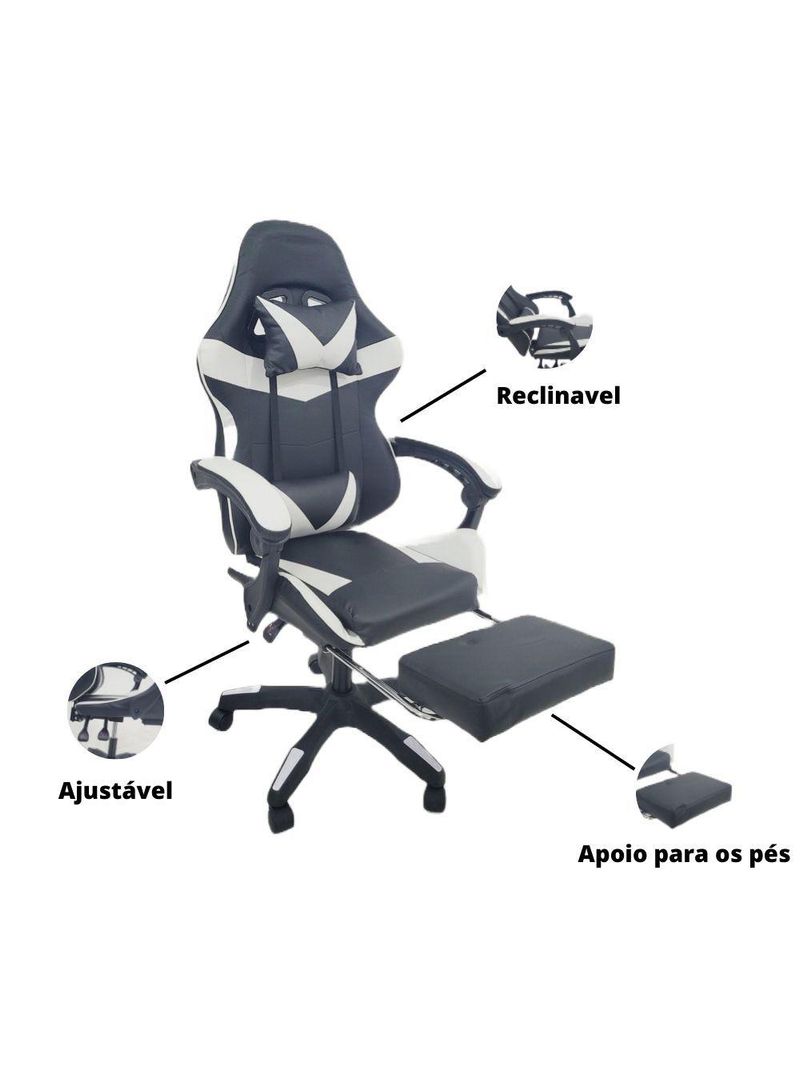 Cadeira Gamer Stillus Ergonômica Oficial Apoio De Pés Preta / Branca