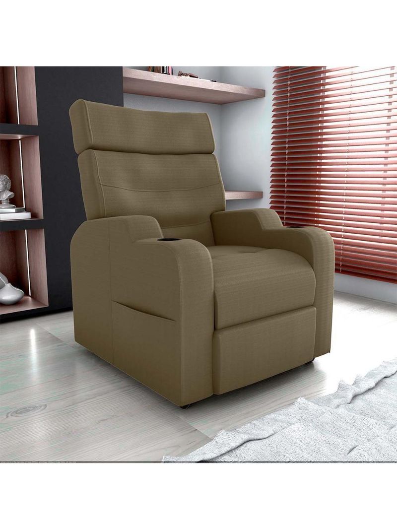 Poltrona Reclinável Do Papai Com Porta Copos Porta Controle Toro Veludo Matrix Veludo Turkey Capuccino