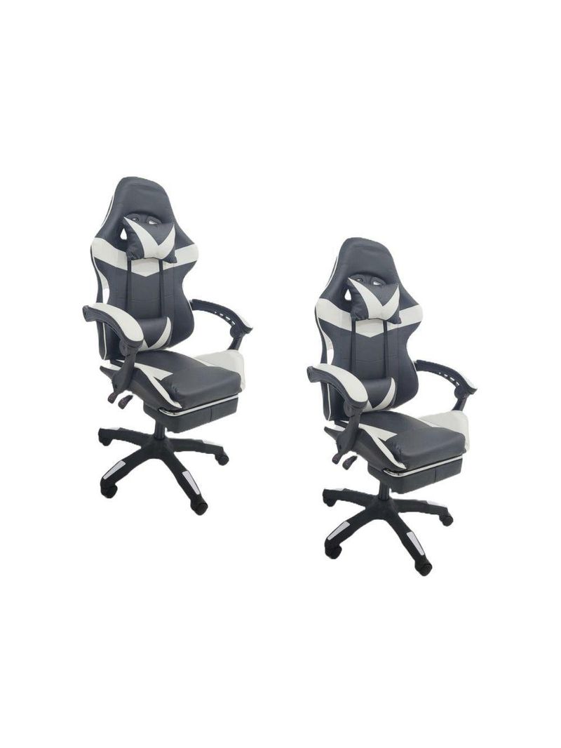 Kit 2 Cadeiras Gamer Stillus Oficial Apoio De Pés Preta / Branca