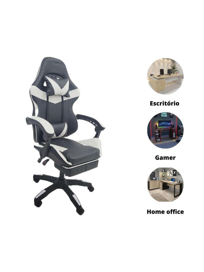 Kit 2 Cadeiras Gamer Stillus Oficial Apoio De Pés Preta / Branca