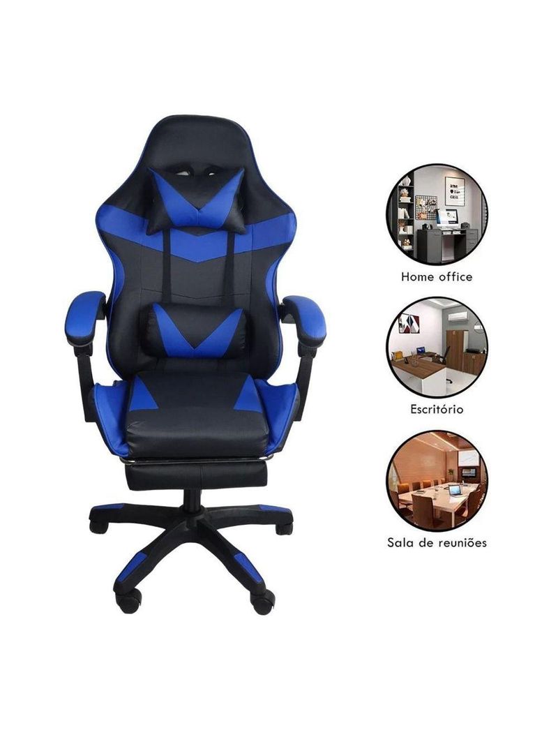 Cadeira Gamer Stillus Oficial Apoio Pés Preto/azul
