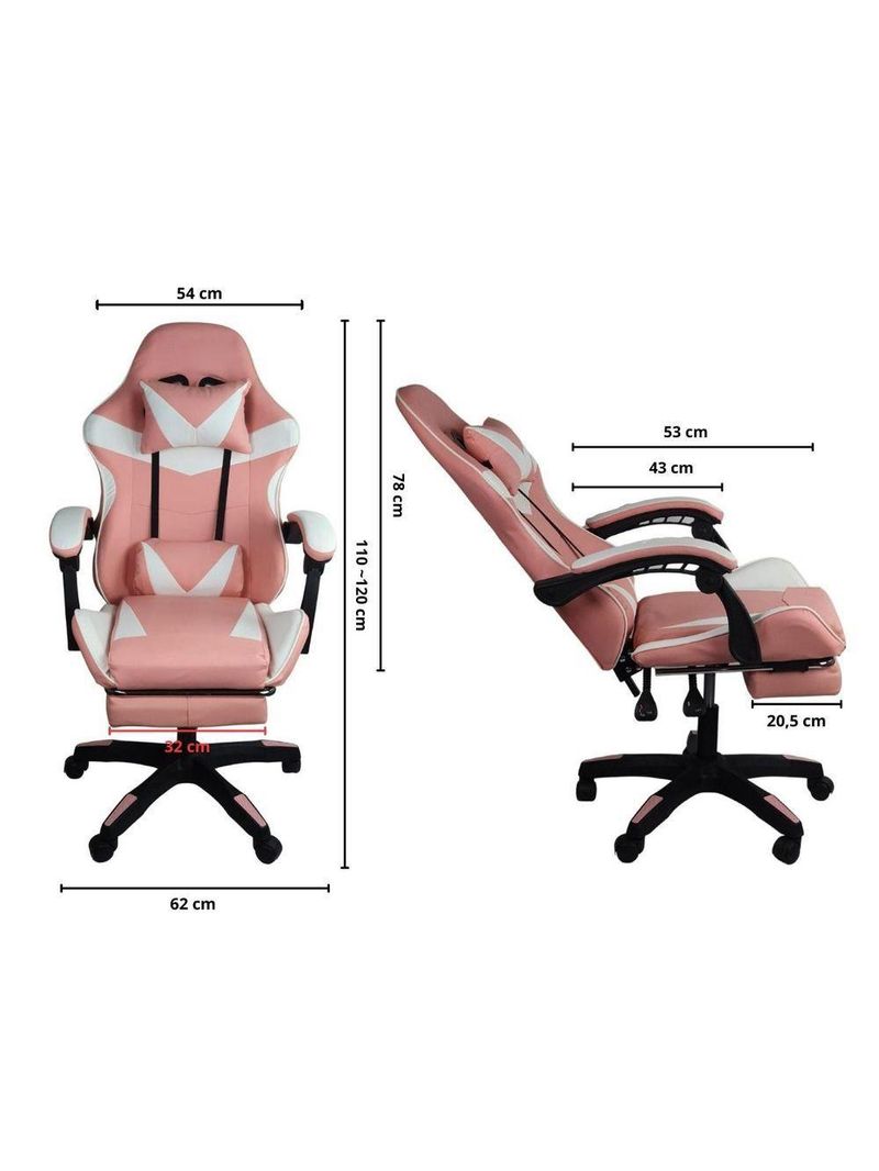 Kit 2 Cadeiras Gamer Stillus Oficial Apoio Branco/rosa