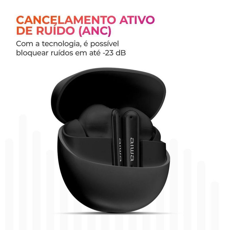 Fone de Ouvido Earbud Aiwa AWS-EB-04-B Bluetooth IPX4 ANC - 26 Horas de Bateria