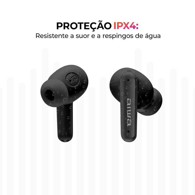 Fone de Ouvido Earbud Aiwa AWS-EB-04-B Bluetooth IPX4 ANC - 26 Horas de Bateria