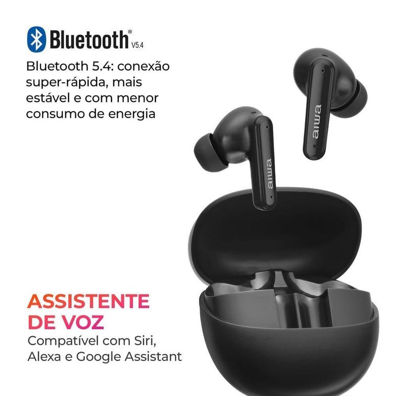 Fone de Ouvido Earbud Aiwa AWS-EB-04-B Bluetooth IPX4 ANC - 26 Horas de Bateria