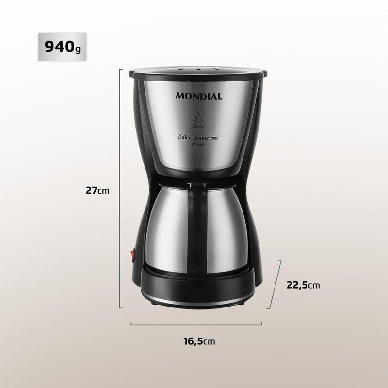 Cafeteira Elétrica Mondial Dolce Arome C-34ji-15x Cafeteira-220v-preto-inox