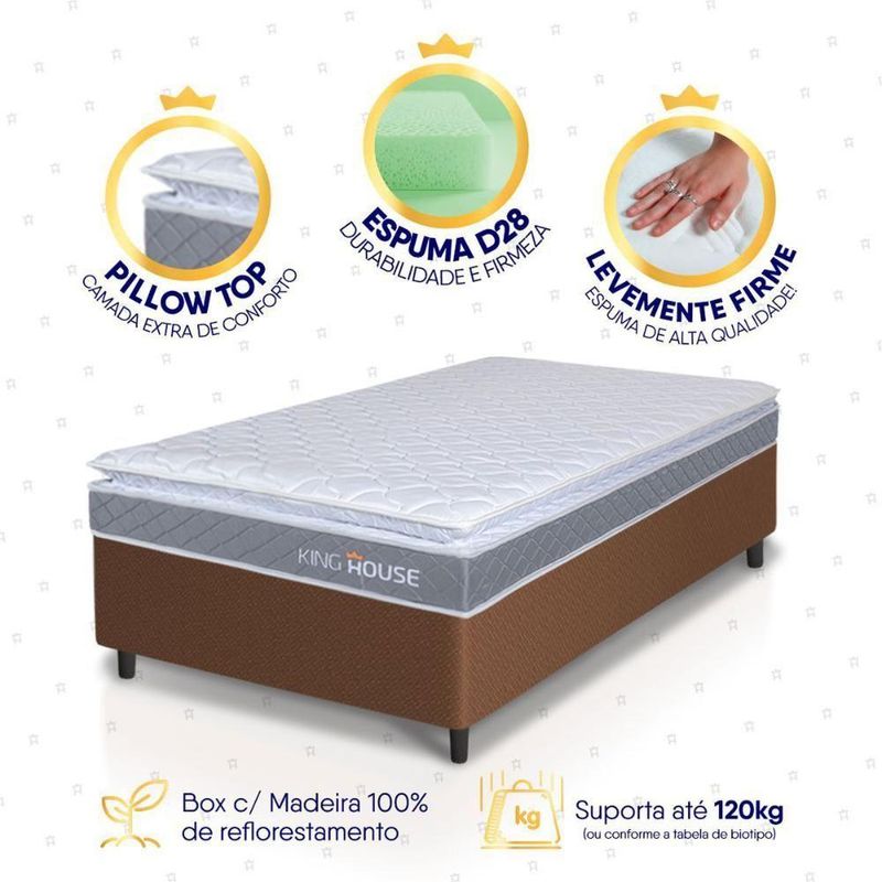 Cama Box Durban Espuma D28 Solteiro 88x188 Marrom King House