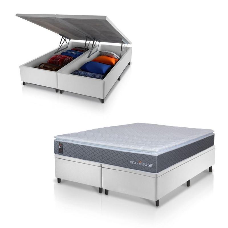 Cama Box Baú Argel Espuma D33 King 193x203 Branco King House