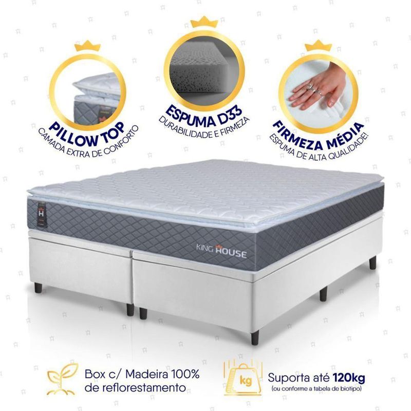 Cama Box Baú Argel Espuma D33 King 193x203 Branco King House