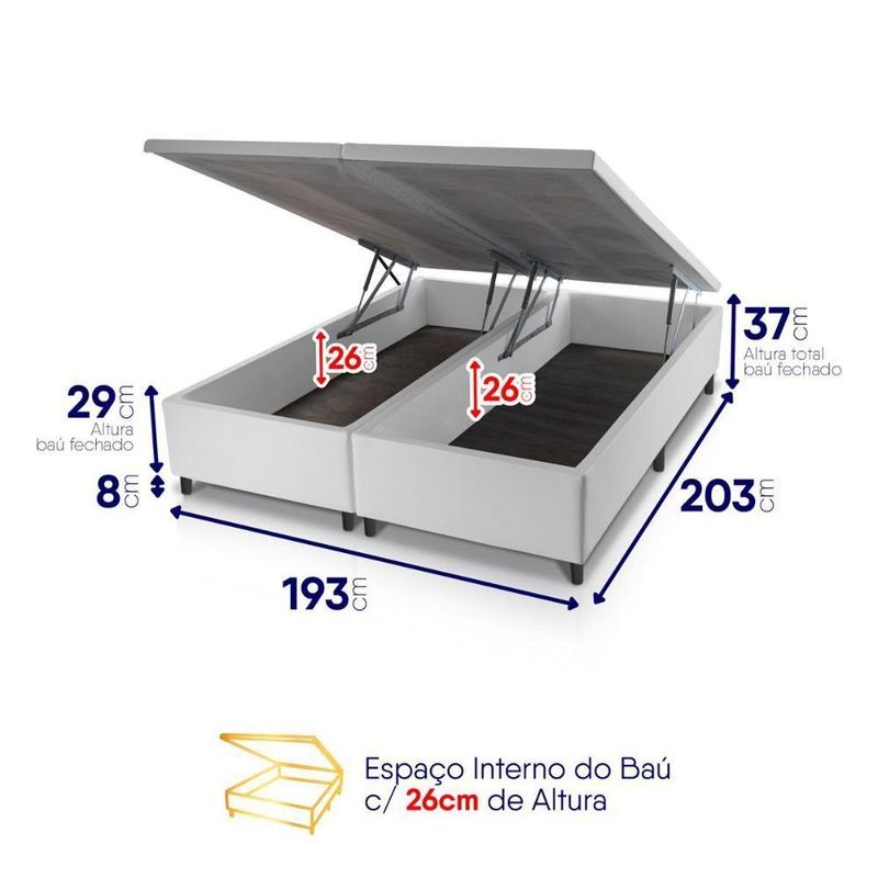 Cama Box Baú Argel Espuma D33 King 193x203 Branco King House