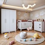 Quarto De Bebê Completo Com Guarda-roupa, Berço E Cômoda Lipe Em Mdf Branco