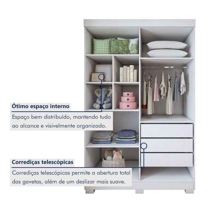 Quarto De Bebê Completo Com Guarda-roupa, Berço E Cômoda Lipe Em Mdf Branco