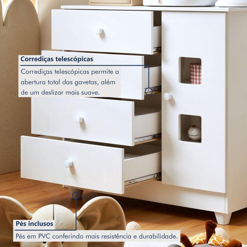 Quarto De Bebê Completo Com Guarda-roupa, Berço E Cômoda Lipe Em Mdf Branco