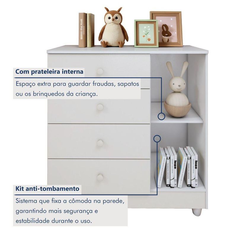 Quarto De Bebê Completo Com Guarda-roupa, Berço E Cômoda Lipe Em Mdf Branco