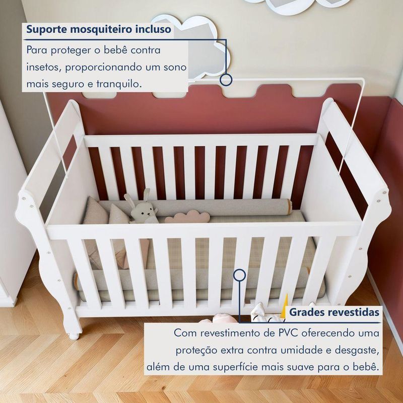 Quarto De Bebê Completo Com Guarda-roupa, Berço E Cômoda Lipe Em Mdf Branco